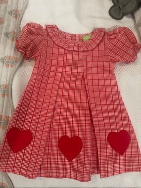 Red Plaid Girls Dress with Heart Appliqués
